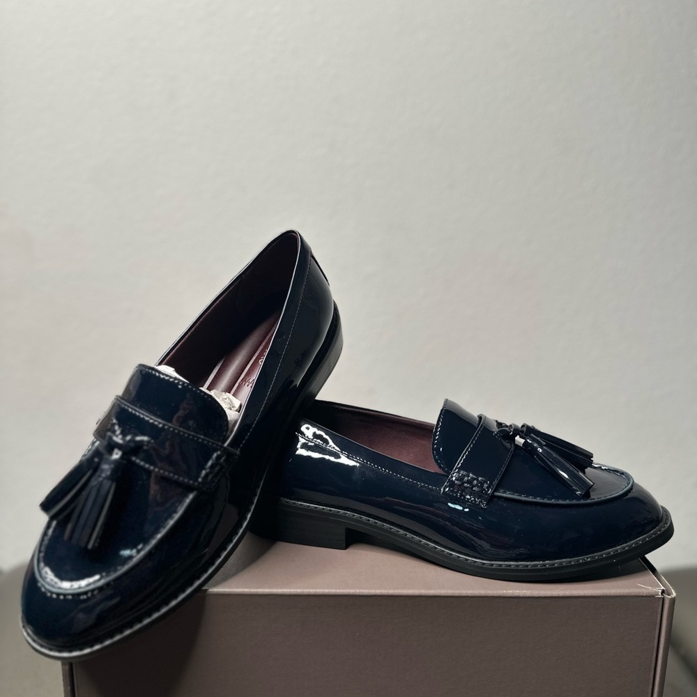 Franco Sarto Shiny Navy  Tassel Loafers